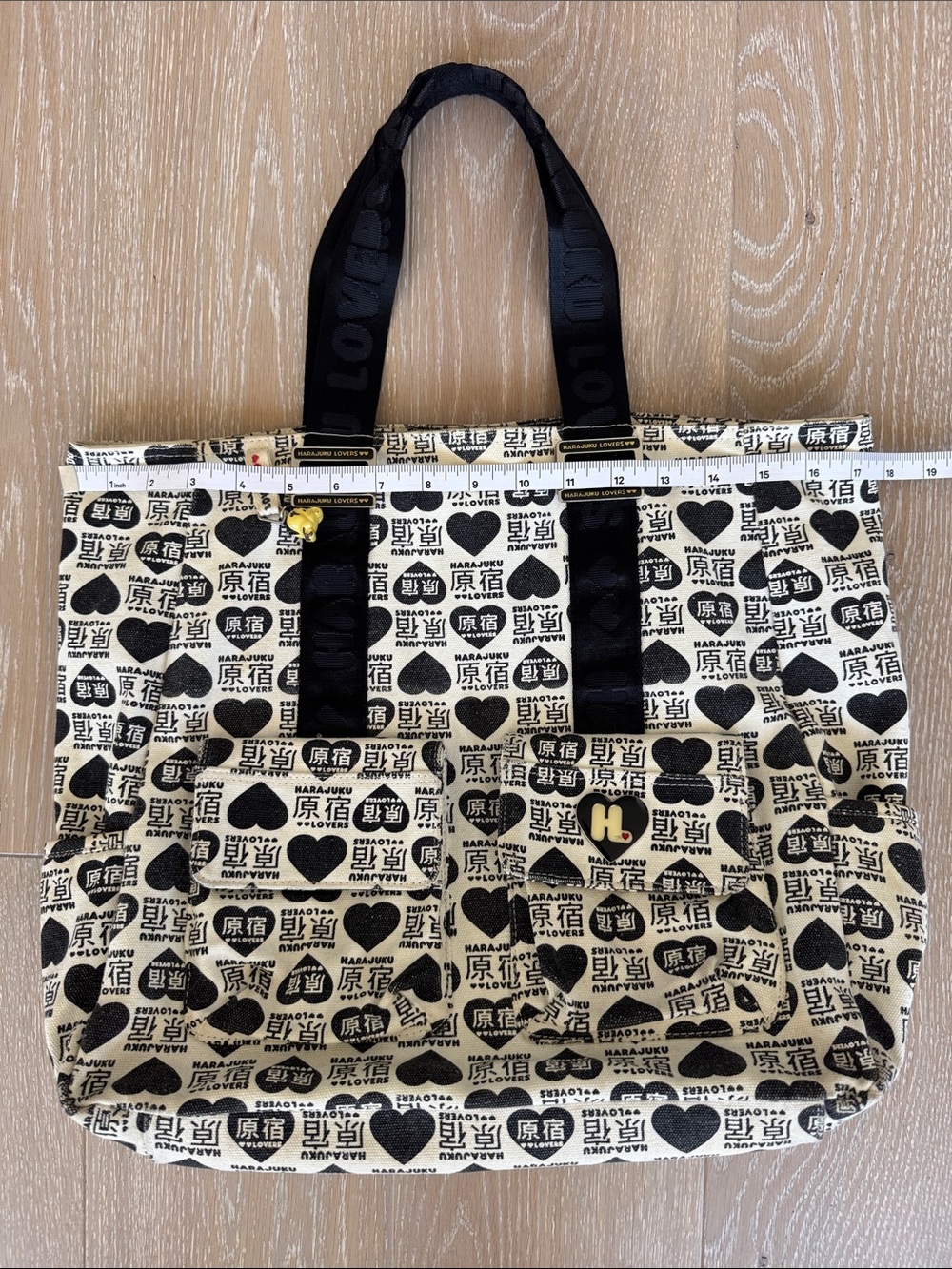 Harajuku Lovers by Gwen Stefani Vintage Y2K Canvas Tote Bag in Black & Cream. - Picture 8 of 10